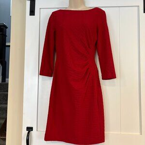 Chaps Red Textured Dress, Side Ruching, 3/4 sleeves, size 6